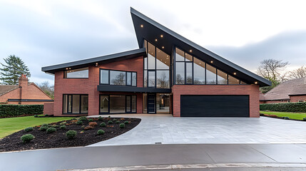 A sleek, horizontally paneled up-and-over garage door in a brick-built UK suburban home