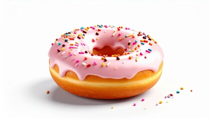 "Classic Ring Donut with White Icing and Colorful Sprinkles on White Background &ndash; Sweet Bakery Dessert for Snack Food Photography, Pastry Branding, and Confectionery Product Display"