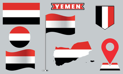 Yemen Flag Vector Set Collection National Symbol Designs