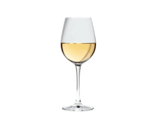 Elegant stemware filled halfway with golden liquid, isolated on black