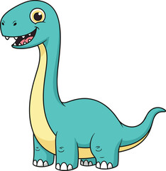 Cute cartoon dinosaur illustration with long neck, happy blue brontosaurus character, funny prehistoric animal drawing, smiling reptile artwork for kids