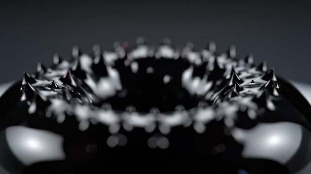 Dynamic ferrofluid spikes react to magnetic field experiment