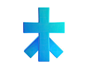 Fototapeta premium Blue, stylized cross with water-like texture, over a black background