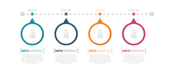 Business infographic template with 4 options. Infographic template for business. Colorful diagram, timeline and schedule isolated on light background.