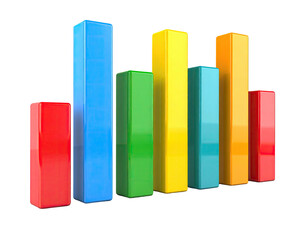 3D, glossy, multicolored bar graph, showing different heights, on black background