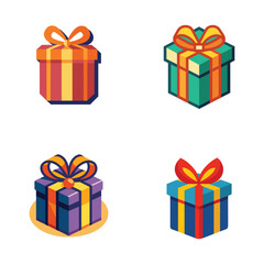 Minimalist Gift Box set Icon | Flat Present Symbol for Birthday and Christmas