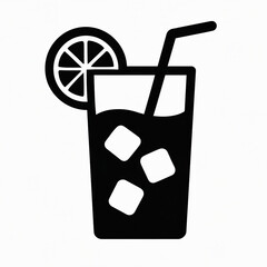 Cold Beverage in Glass with Ice Cubes, Straw, and Citrus Slice Vector Illustration
