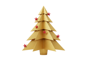 Isolated golden Christmas tree with red star ornaments festive holiday season decoration elegant design winter celebration symbol merry Christmas happy new year