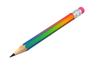 A colorful pencil with an eraser, diagonal against a black background