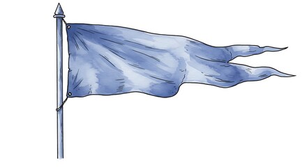 Watercolor illustration of a flowing light blue flag on a pole