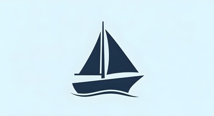 Fototapeta premium Simple silhouette of a dark blue sailboat on light blue water