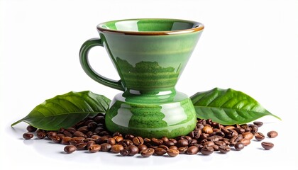 cup of coffee with beans on white 