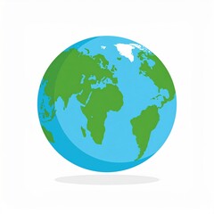 Fototapeta premium Illustration of the Earth globe, showing continents and oceans, with a shadow effect, isolated on a white background.