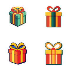 Minimalist Gift Box set Icon | Flat Present Symbol for Birthday and Christmas