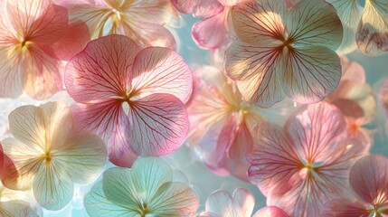 Delicate petals in pastel hues nature floral close-up soft light top-down perspective
