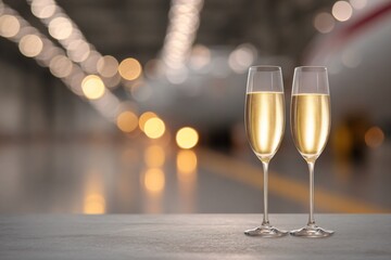 Celebratory champagne toast airport hangar event photography elegant atmosphere close-up luxury experience