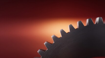Closeup of polished gear rim industrial setting macro photography warm lighting detailed view mechanical concept