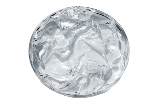 Top-down view of a round glass filled with ice