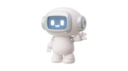 A cute, friendly white robot with a screen for a face, waving hello.