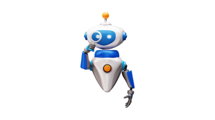 Animated robot character with a curious expression, perfect for technology and AI concepts