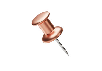 Isolated rose gold thumbtack pushpin office supply stationery item metallic shiny sharp point for pinning documents and notes