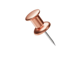 Isolated rose gold thumbtack pushpin office supply stationery item metallic shiny sharp point for pinning documents and notes