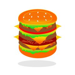 Colorful hamburger pattern. Colorful fast food burger pattern background. Hand drawn burger pattern with soft shadow. Hand drawn burger icon. Cheeseburger or hamburger pattern.