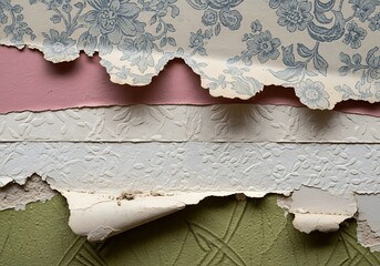 Layers of Time: A textural study of peeling wallpapers and faded colors reveal the passage of years in a domestic space