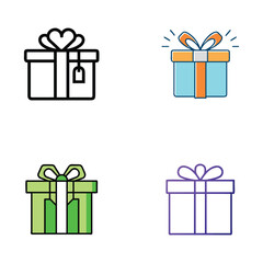 Minimalist Gift Box set Icon | Flat Present Symbol for Birthday and Christmas