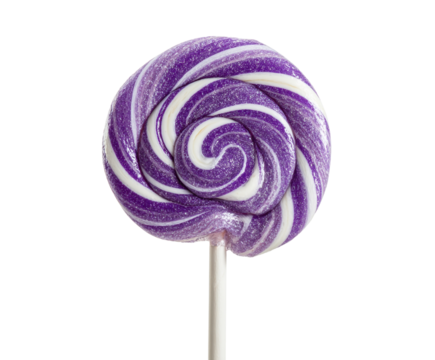 Colorful spiral lollipop on stick for sweet treats and celebrations, isolated on transparent cutout background


