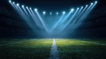 Dramatic Lighting Over an Empty Soccer Field with Spotlight Effect