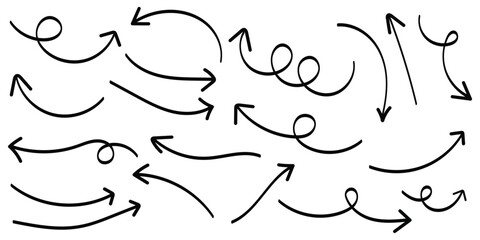Hand drawn vector arrows doodle set. sketch arrow design for business plan and education.