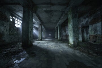 Abandoned Industrial Building Interior With Sunlight