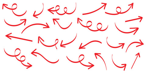 Hand drawn arrows set. Marker drawn arrows. Arrow icon. Arrows doodle. 