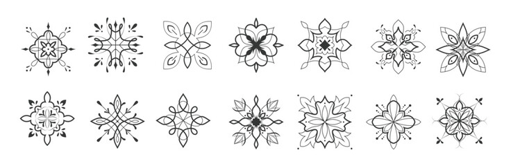 Set of decorative ornamental floral elements