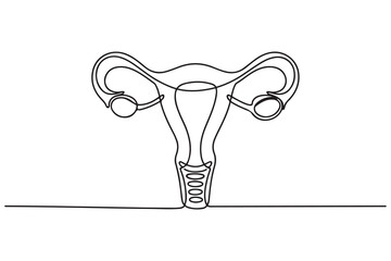 Continuous one line drawing of female reproductive uterus and women's day vector illustration. one line Icon drawing with white background