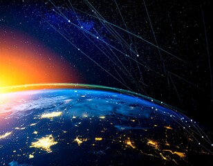Earth, sunrise, network lines