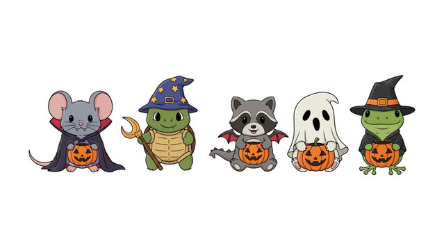 Spooky Halloween Friends: A charming lineup of adorable animal characters.