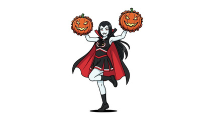 Halloween Witch's Festivity: A whimsical illustration captures a smiling witch, arms outstretched, holding jack-o'-lanterns. A vibrant, artistic expression of Halloween joy, fun.