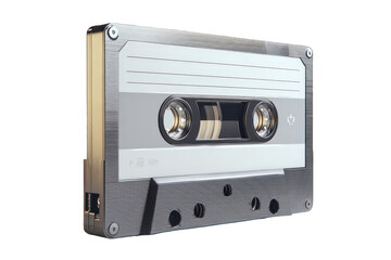 Fototapeta premium Retro Cassette Tape on Transparent Background Detailed View of Vintage Audio Equipment with Silver and Black Wavy Pattern Smooth Surface Clean Edges for Media Projects