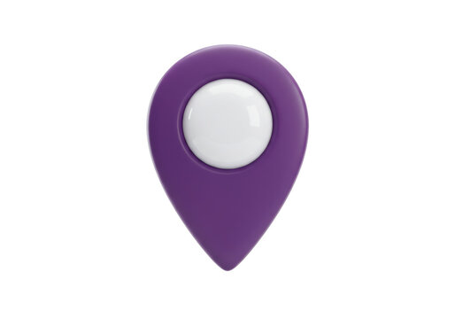 Isolated three dimensional purple map pin icon location marker navigation symbol pointer graphic element for digital interface design and web applications