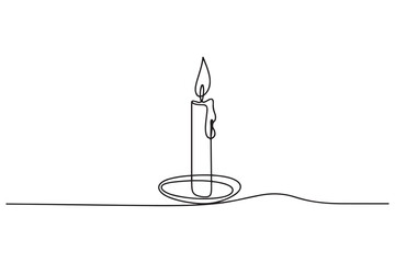 One continuous line drawing of candle vector illustration. one line Icon drawing with white background