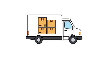 White delivery truck with four brown cardboard boxes inside the cargo area