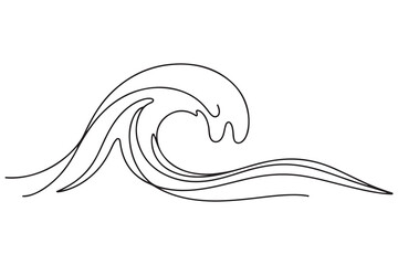 Sea wave one continuous line drawing vector illustration. one line Icon drawing with white background