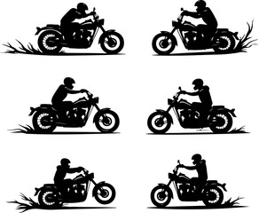 Obraz premium Motocross Rider Silhouette Action Set