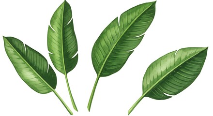 Watercolor illustration of tropical green leaves on white background