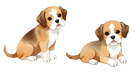Watercolor illustration of two playful puppies on a white background