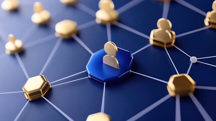 Digital Network Connection Icon with Golden Figures and Blue Center