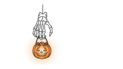 Spooky Lantern: A spooky hand, rendered in intricate detail, suspends a carved pumpkin lantern, embodying the spirit of Halloween.