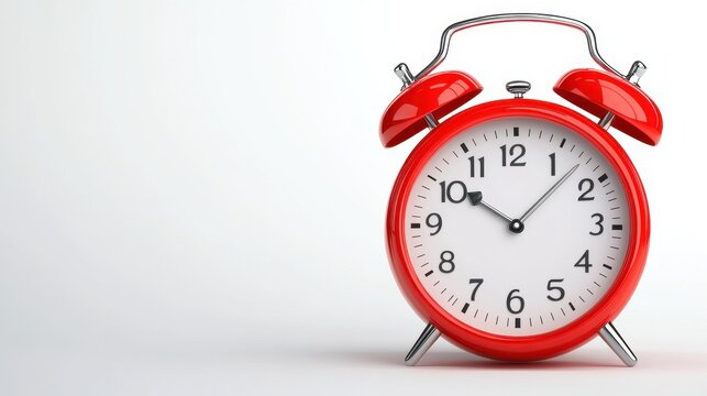Vintage Red Alarm Clock on Simple Background Displaying Time